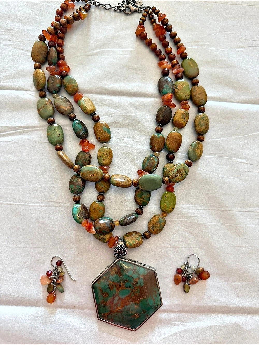Barse Turquoise & Brown Pendant Jewelry Set Like New